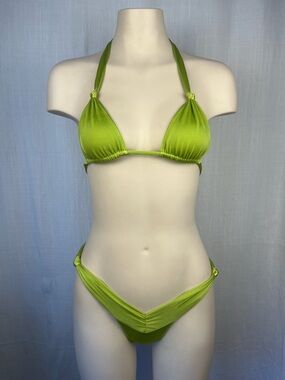 Sommer Swim Lime Green Triangle Halter Bikini Set - Women Swim
